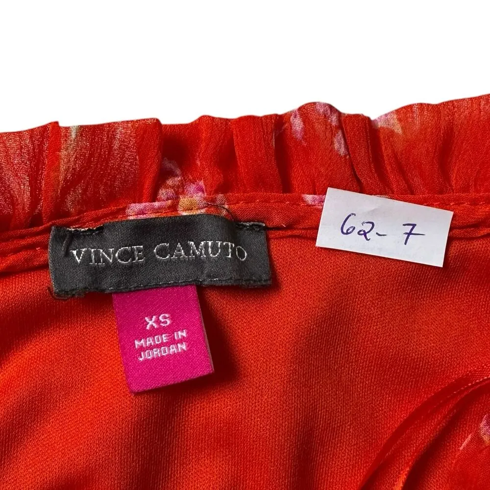 Vince Camuto Orange Floral Lined Blouse Women Top Size XS | 62-7 - Image 3