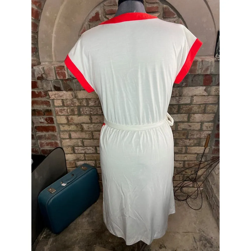 dress knit cap sleeve V neck red white nautical Size M - Image 10