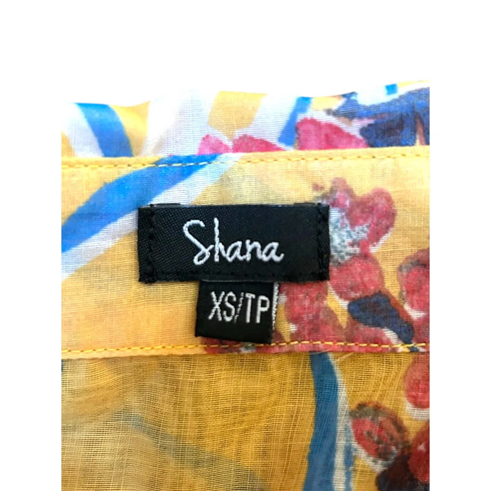 Shana Women XS Yellow Floral‎ Print Mixed Flowy Button Up Shirt Tunic Dress - Image 4