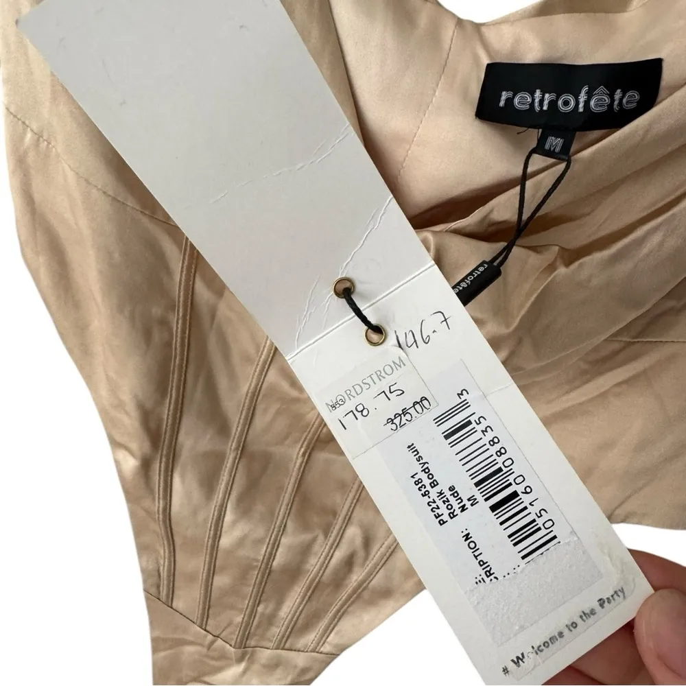 Retrofete Rozik Silk Off Shoulder‎ Bodysuit Nude M Tan Size M - Image 7