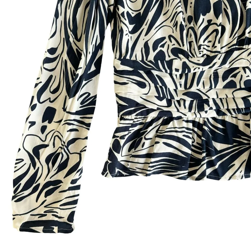 BA&SH Cae Graphic Print Draped V-Neck Long Sleeve Blouse Size Medium NWT - Image 13