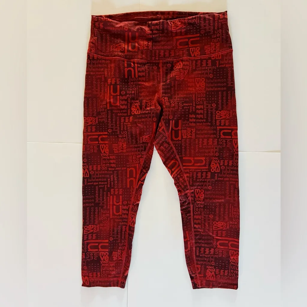 Lululemon Wunder Train High Rise Crop Ombre Red Multi Women’s Leggings Size 14 - Image 5