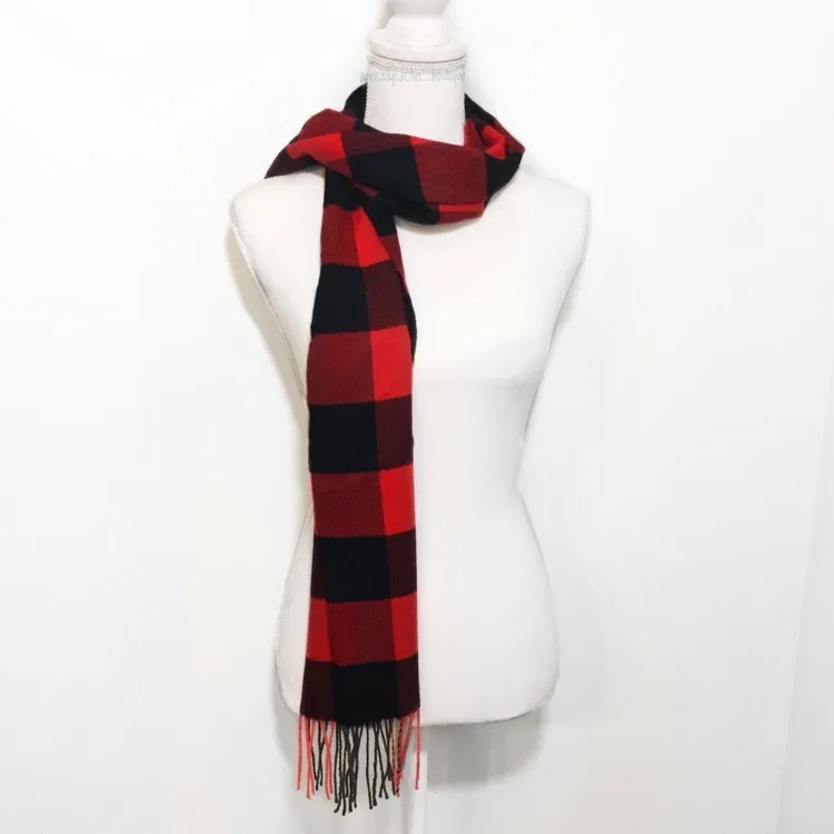 Red White Plaid Fringe Scarf Wrap New Long Soft - Image 3