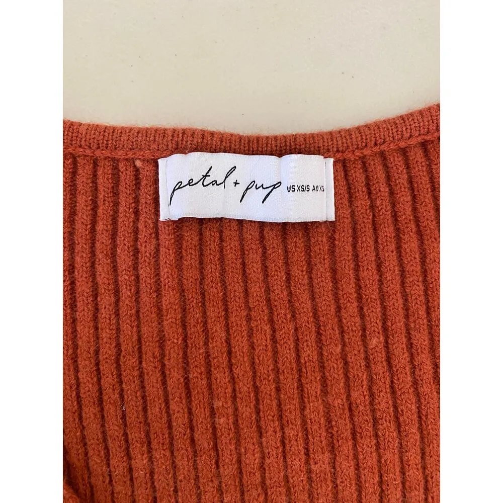 Petal + Pup Rust Orange Ribbed Balloon Sleeves Caledonia Sweater Midi Dress XS - Image 4