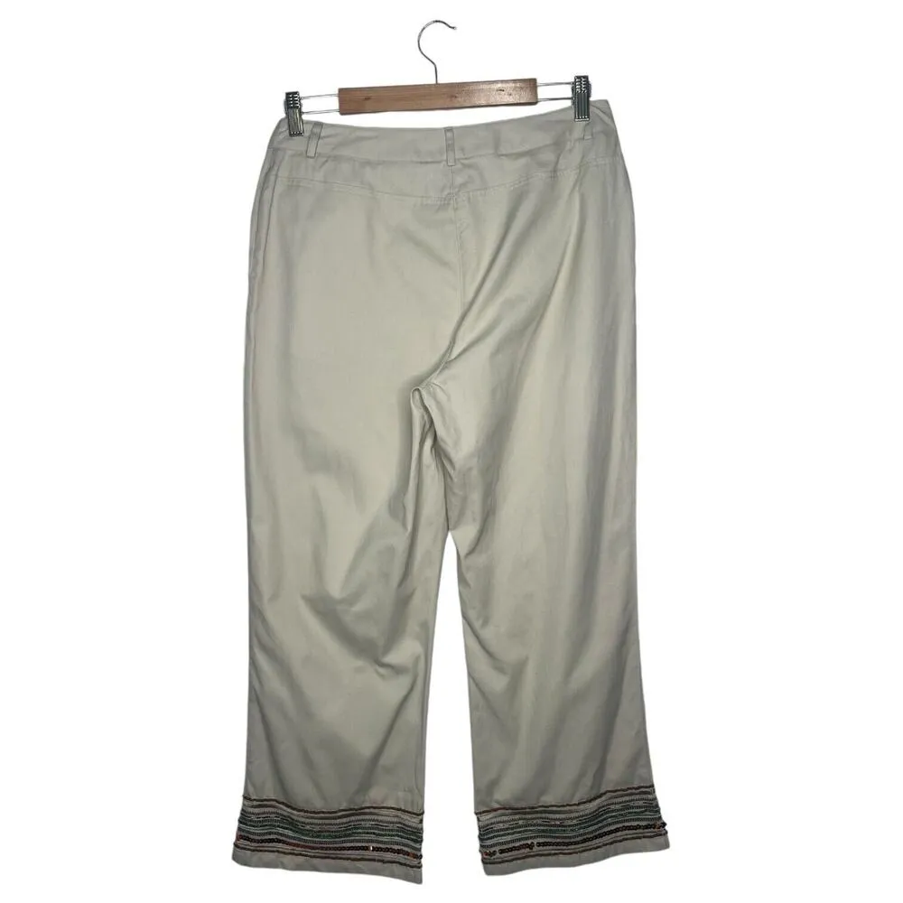 VTG Casual Corner Capri Pants Womens 10 Beaded Wide Leg Dead Stock Boho Tan Brown - Image 5