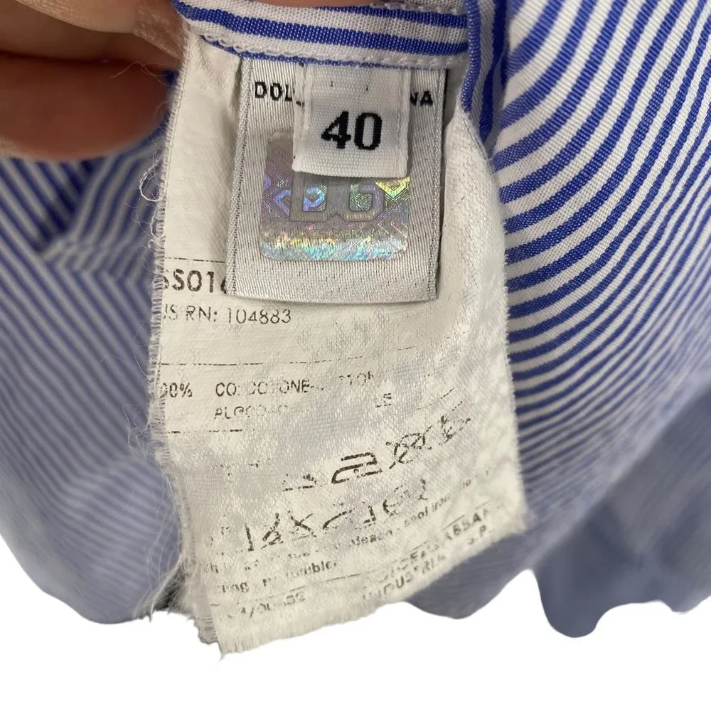 D&G Dolce & Gabbana Womens 40/S Blue and‎ White Stripe Button Down Cotton - Image 5