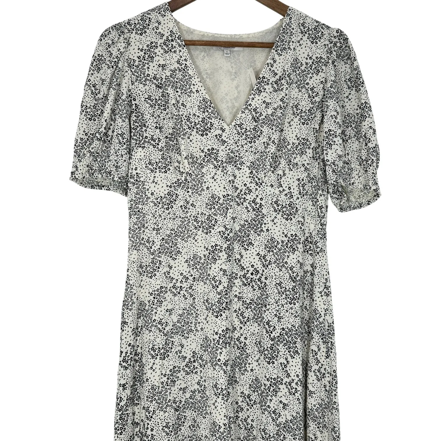 Madewell Floral Print V Neck Puff Sleeve Maxi Dress Size 6 Cream Black NWT - Image 3