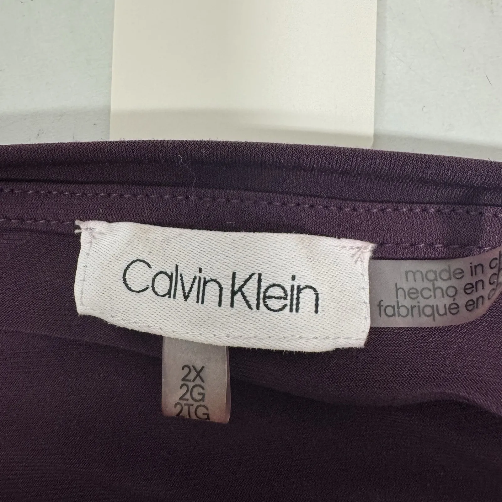 CALVIN KLEIN Womens Tunic Top 2X Purple Black Work Night Out 3/4 Sleeve - Image 5