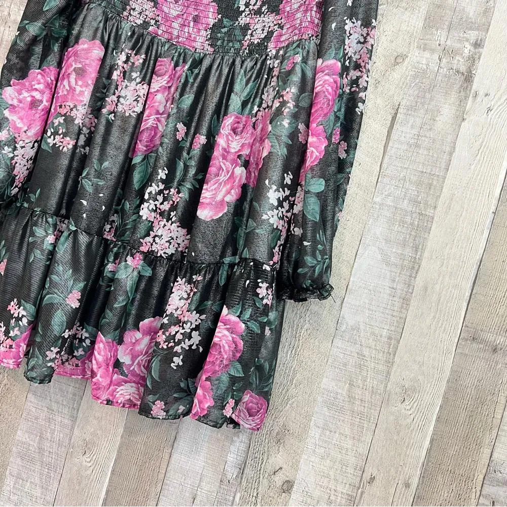 Crystal Doll Floral Babydoll Dress XL Smocked Square Neck Long Sleeve Boho - Image 8