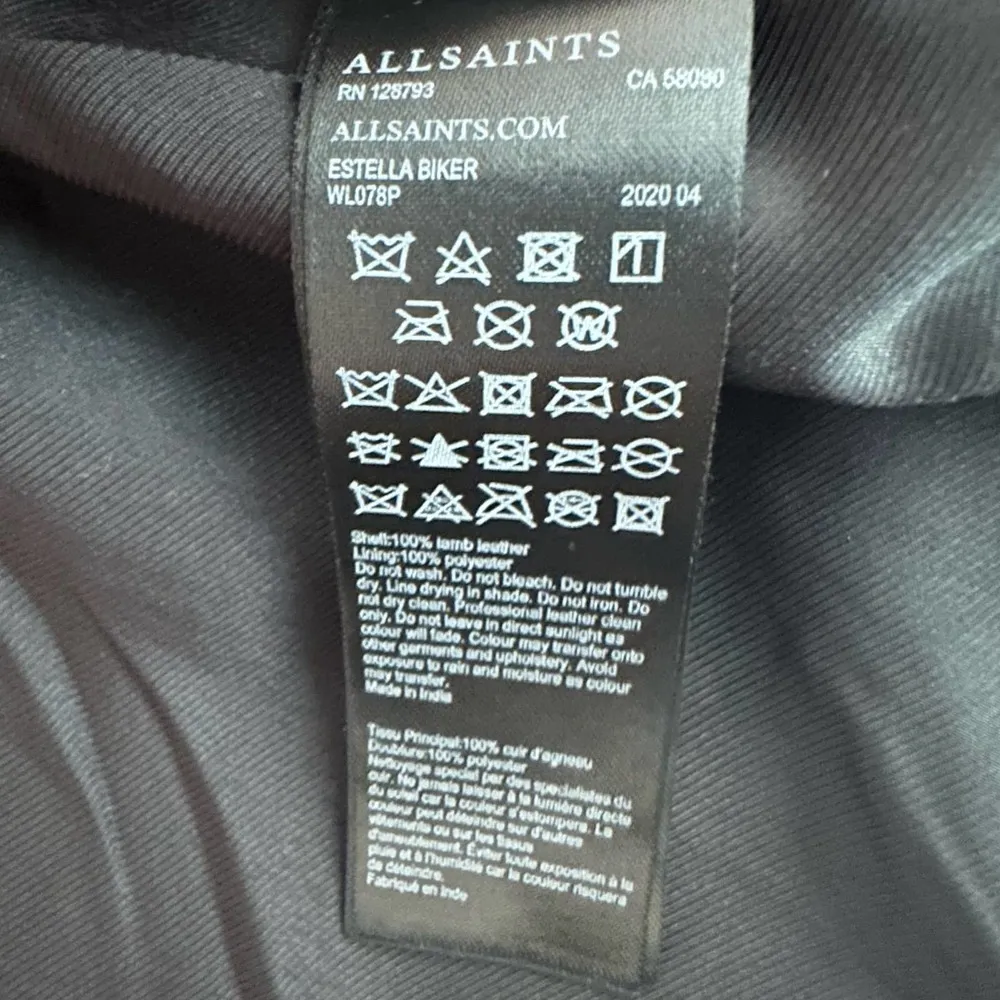 All Saints Estella Biker Moto Lamb Leather Crop Jacket Size 2 Black - Image 8