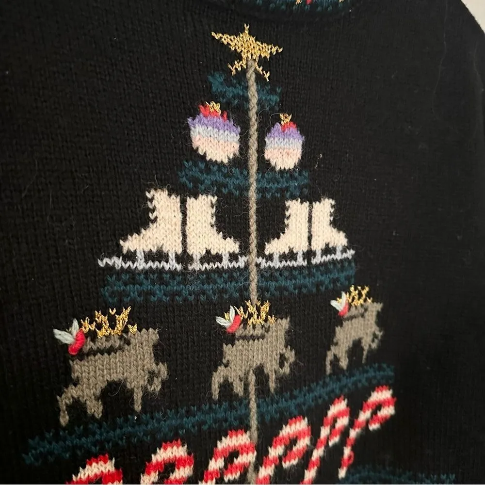 CT‎ Crew Vintage Wool Christmas Sweater Women's Medium Black Reindeer Snowman - Image 4