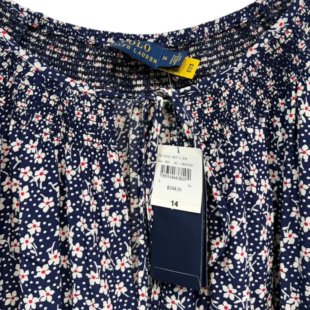 Polo Ralph Lauren Long Raglan Sleeves Floral Crepe Romper size 14 NWT - Image 4