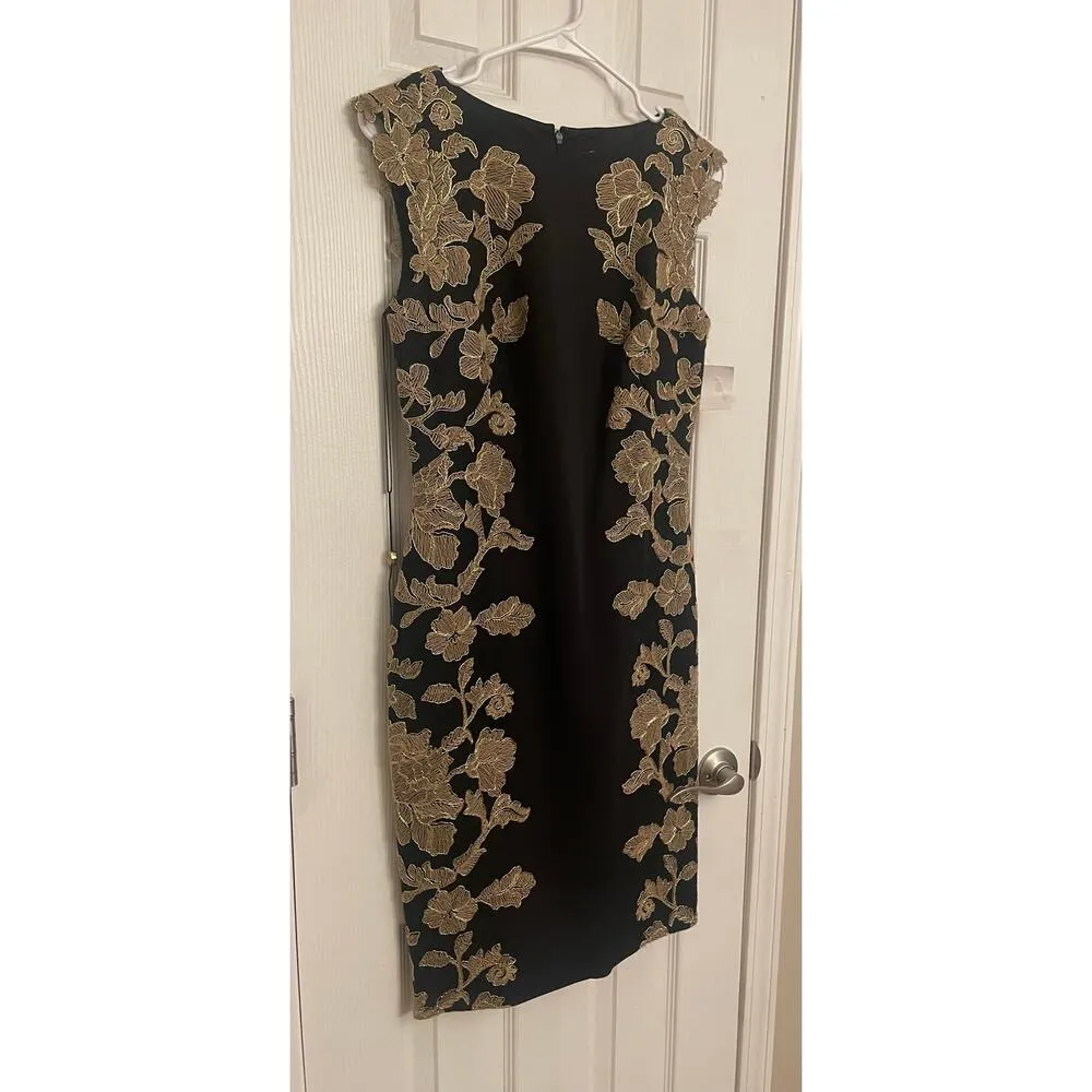 Tadashi Shoji Kami Embroidered Lace Panel Black & Gold Dress, A70 - Image 5