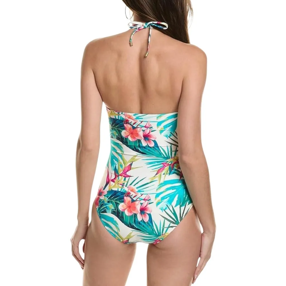 Vince Camuto Logo Ring Halter One Piece Swimsuit - Balines Floral Size 12 NWT - Image 6
