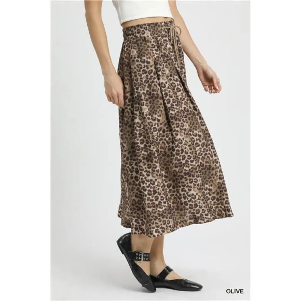 Umgee Drawstring‎ Leopard Midi Skirt - Image 3