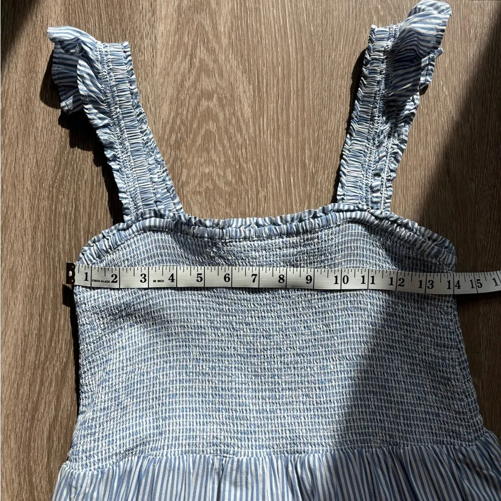 J.Crew  Smocked Tiered Navy White Striped Midi Dress Pockets Size Large - Image 8