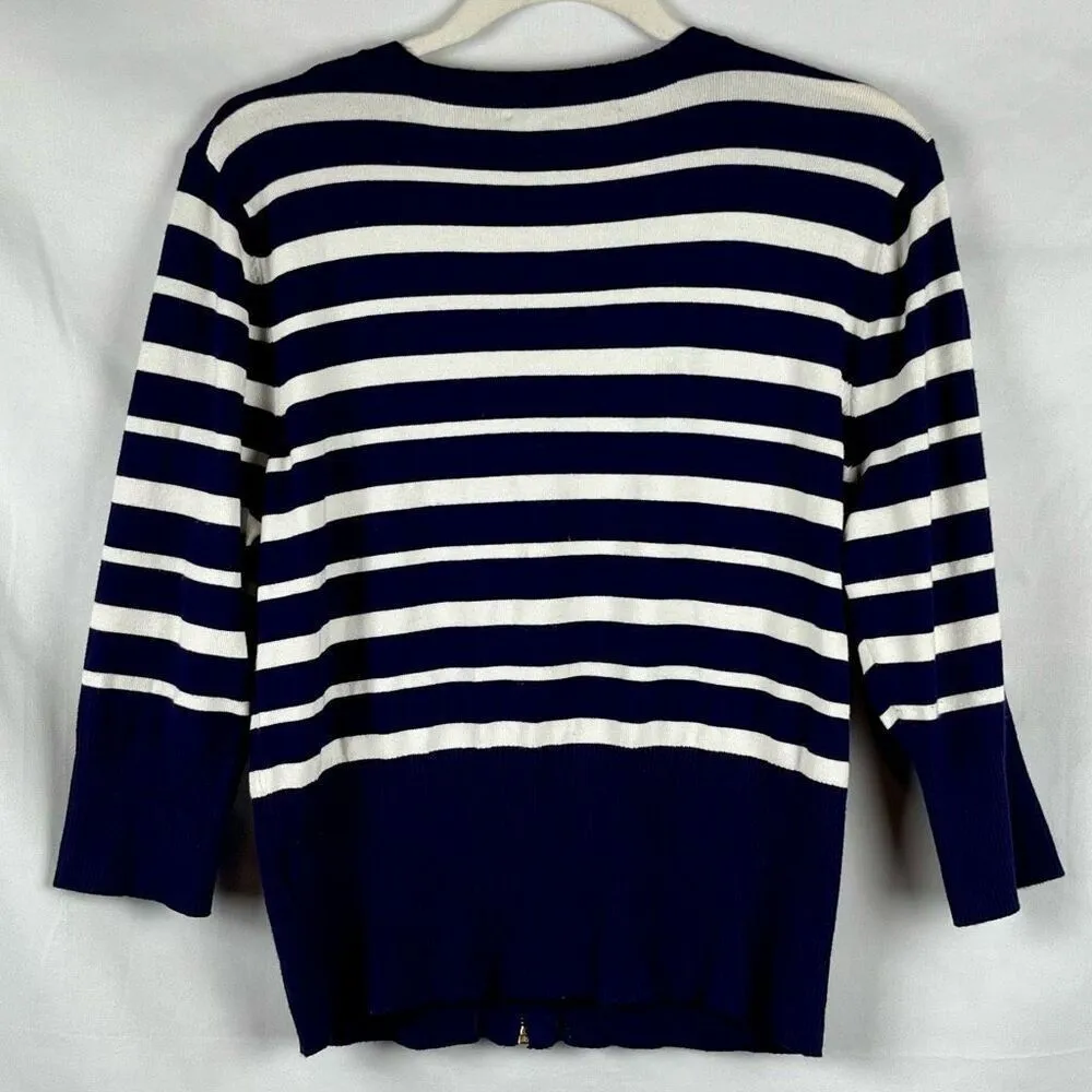 Cable & Gauge Petite Striped Nautical Full Zip Cardigan Jacket PXL - Image 3
