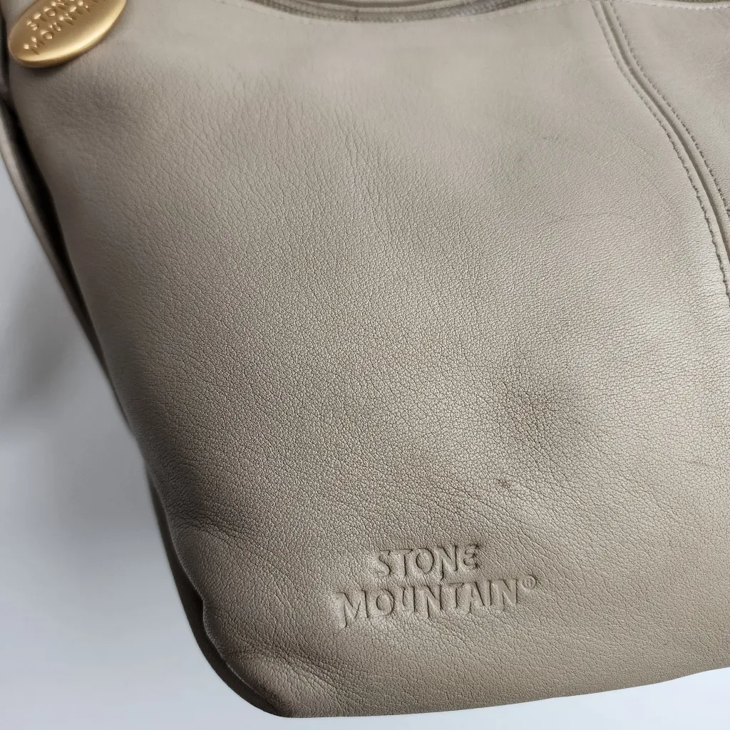 Stone Mountain Beige Tan Leather Slouch Shoulder Bag Purse - Image 16