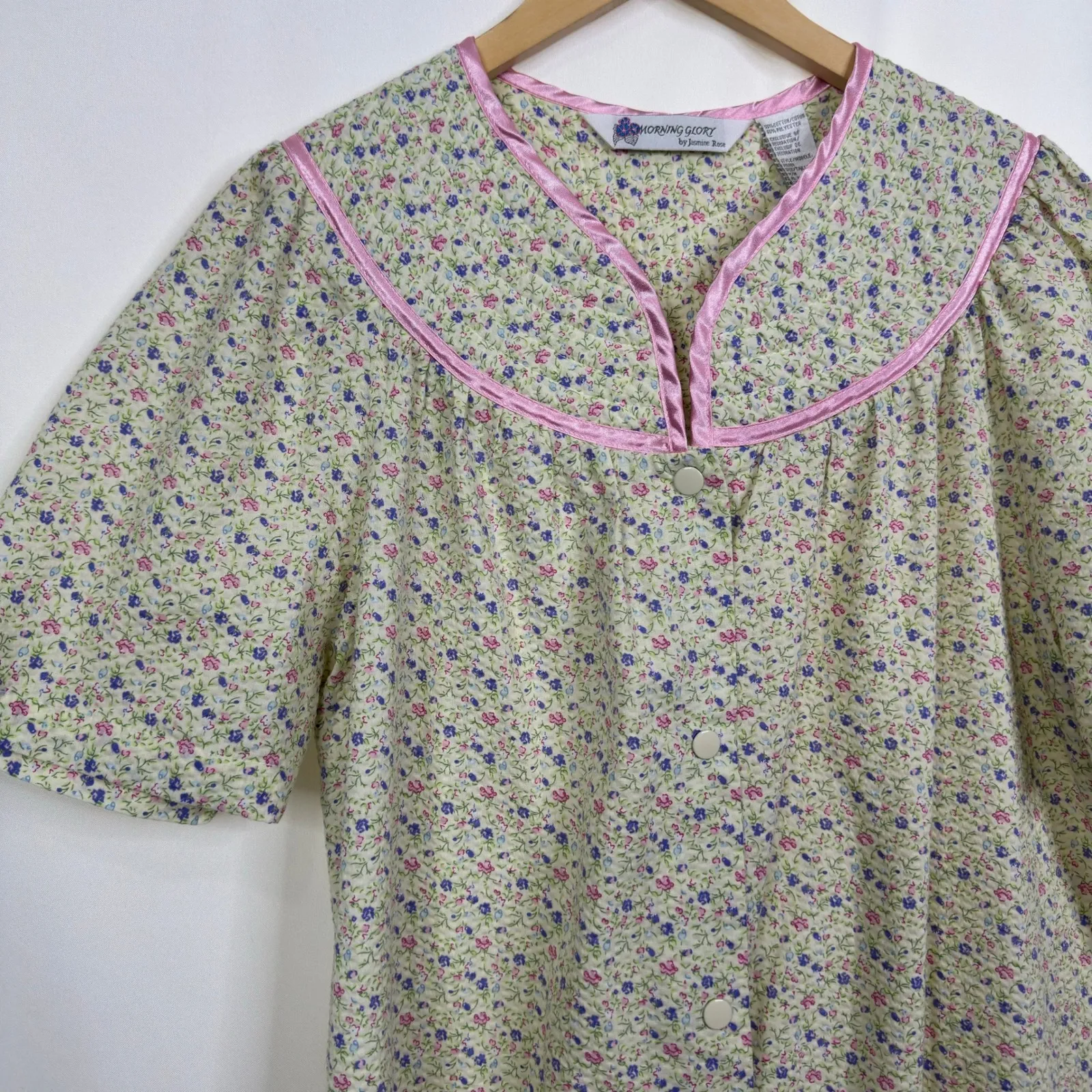 Morning Glory by Jasmine Rose Floral Robe Size M Button Front Pockets Yellow - Image 5