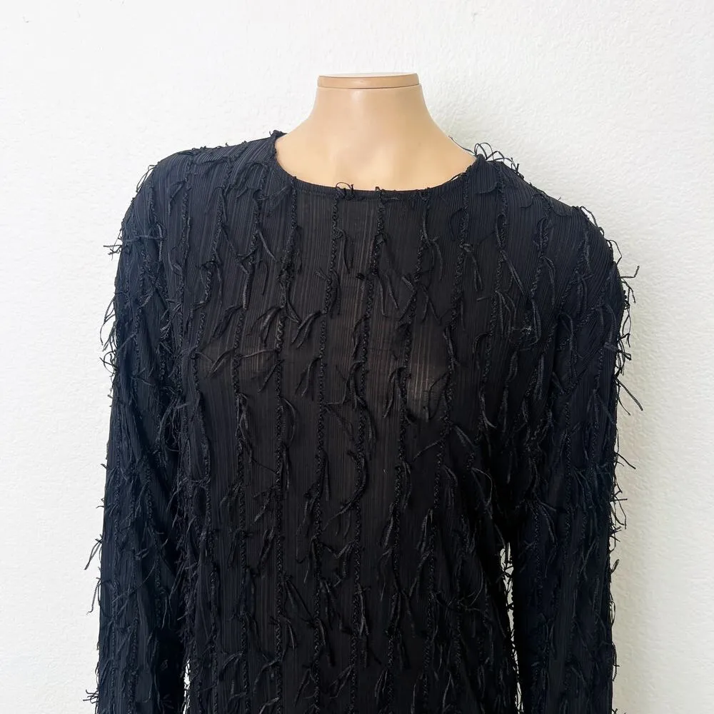 [Zara] Black Tasseled Fringe Long Sleeve Shift Mini Dress NWT Size Large L - Image 3