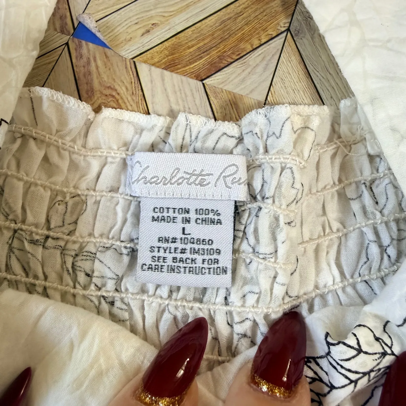 Vtg Charlotte Russe White Floral Print Smocked Back V Neck Babydoll Lg Y2K Fairy - Image 2