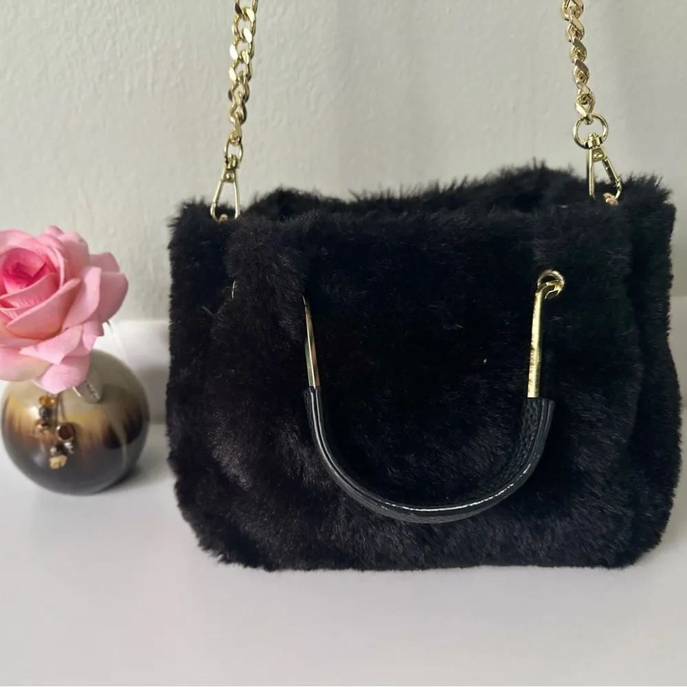 Super Cute  New York Black Faux Fur Mini Hand and/or Crossbody Bag - Image 2