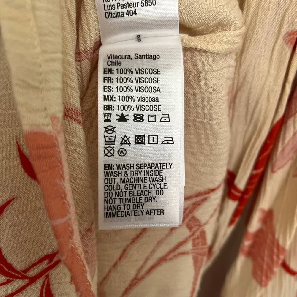 Roxy Floral Bell Sleeve Mini Dress M Boho Cream Red Open Back Beach Cover Up - Image 5