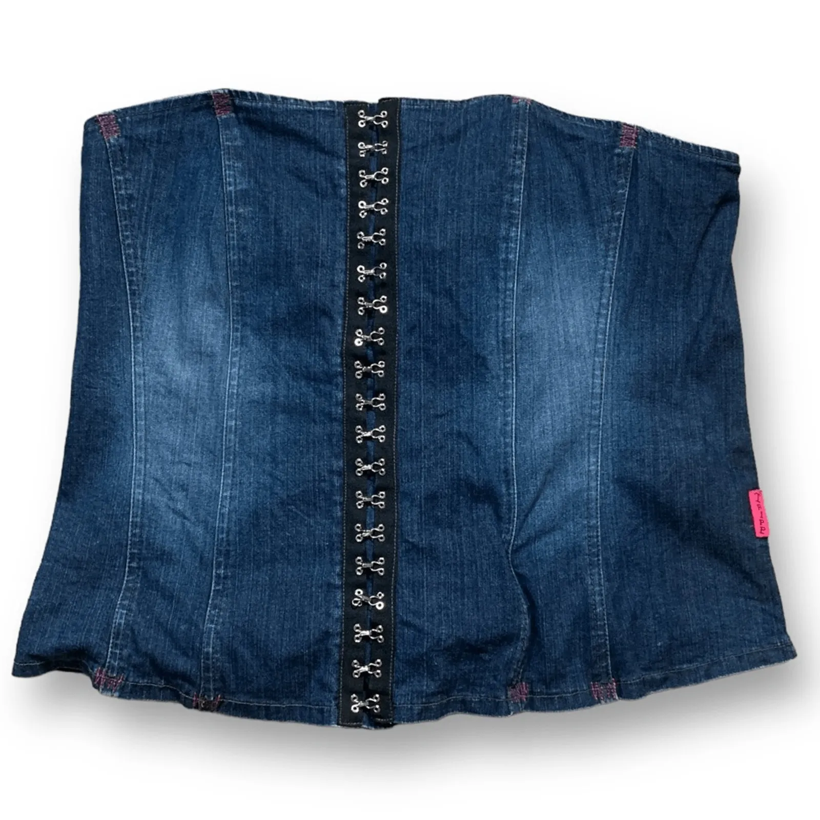 Tripp NYC Denim Corset Tube Top XL Y2K Hook Front Lace Up Back Punk Goth Emo - Image 7