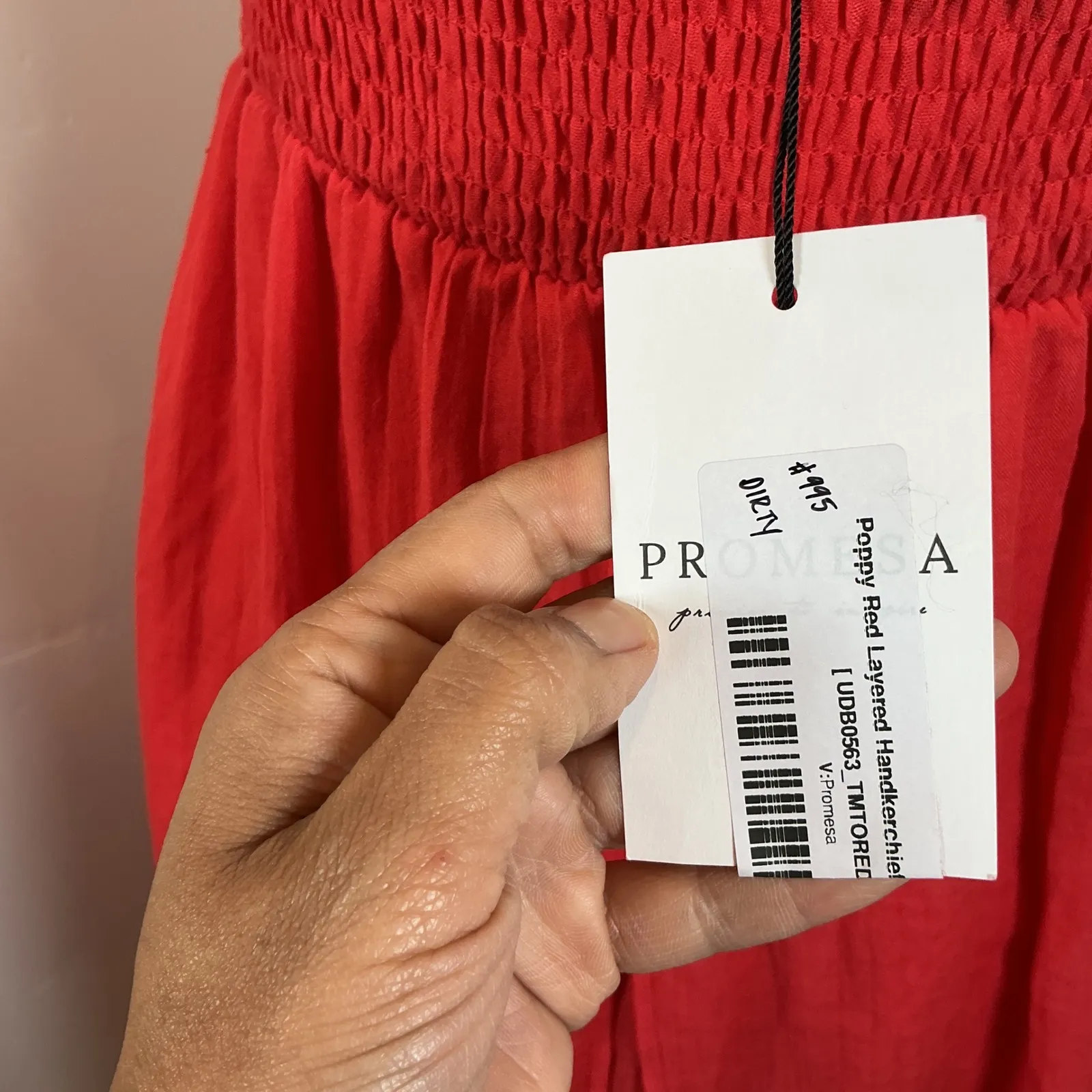 Promesa Floating Free Layered Handkerchief Red Maxi‎ Dress Spaghetti Strap Small - Image 11