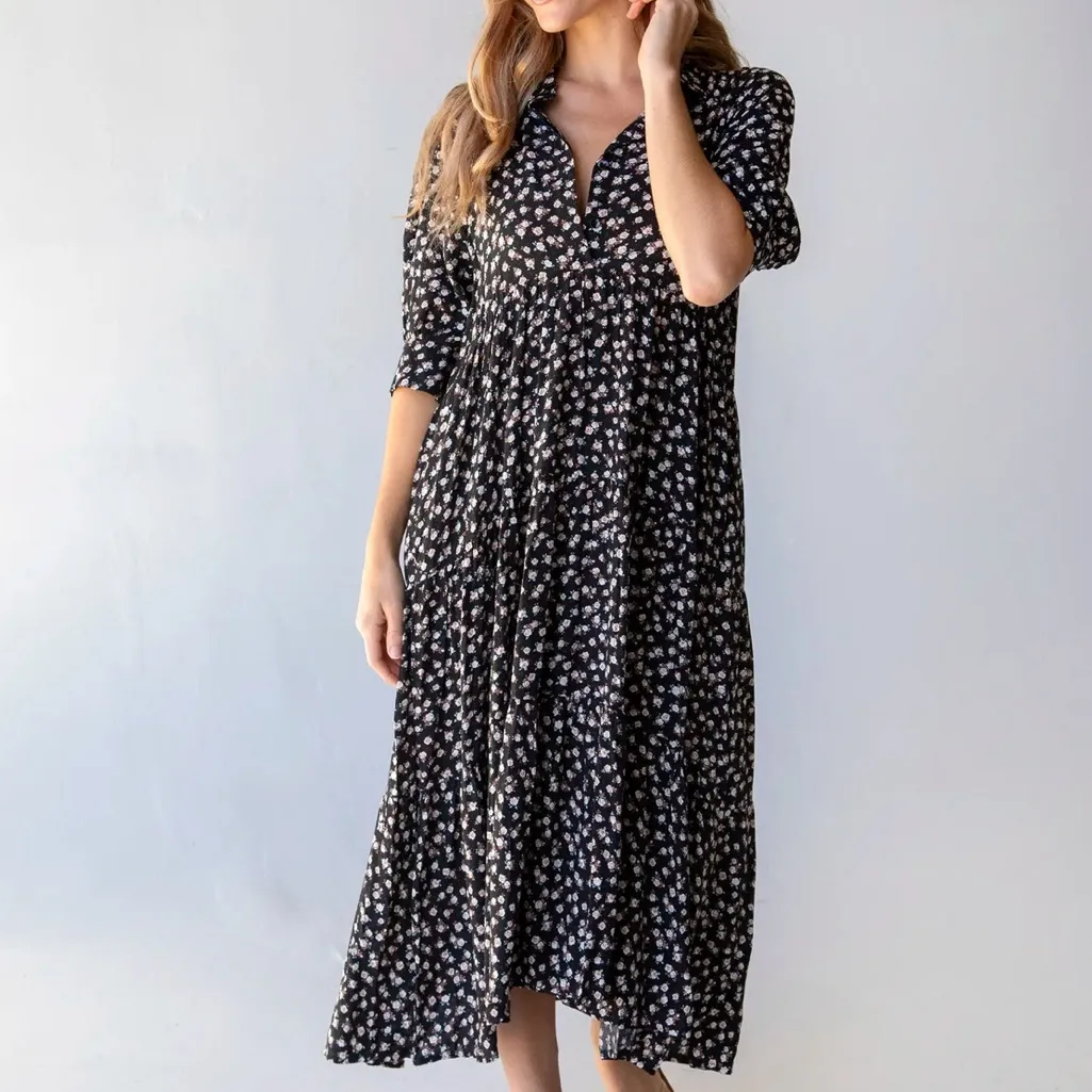 Like New Natural Life Rebecca Midi Dress Black Cream Roses Size Small - Image 2