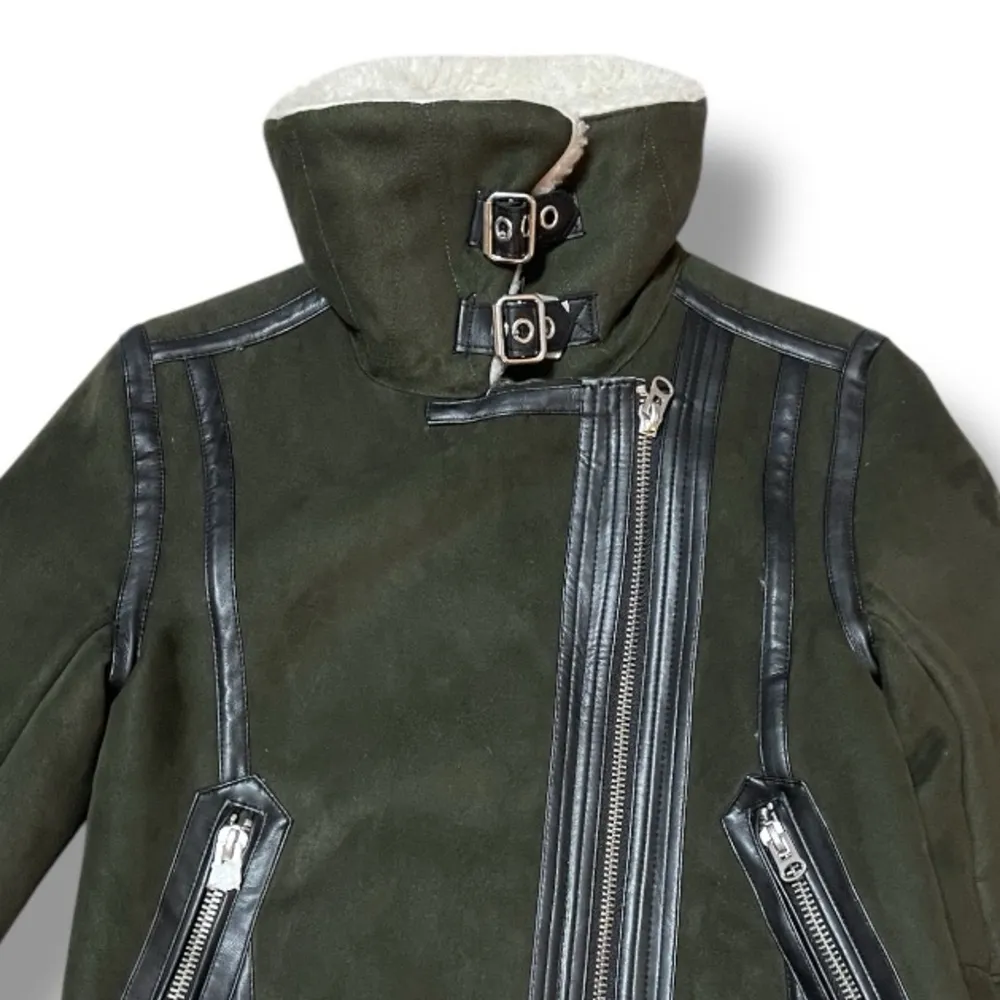 Aviator Bomber Jacket Coat Khaki Army Green Women’s Size XS - Image 5