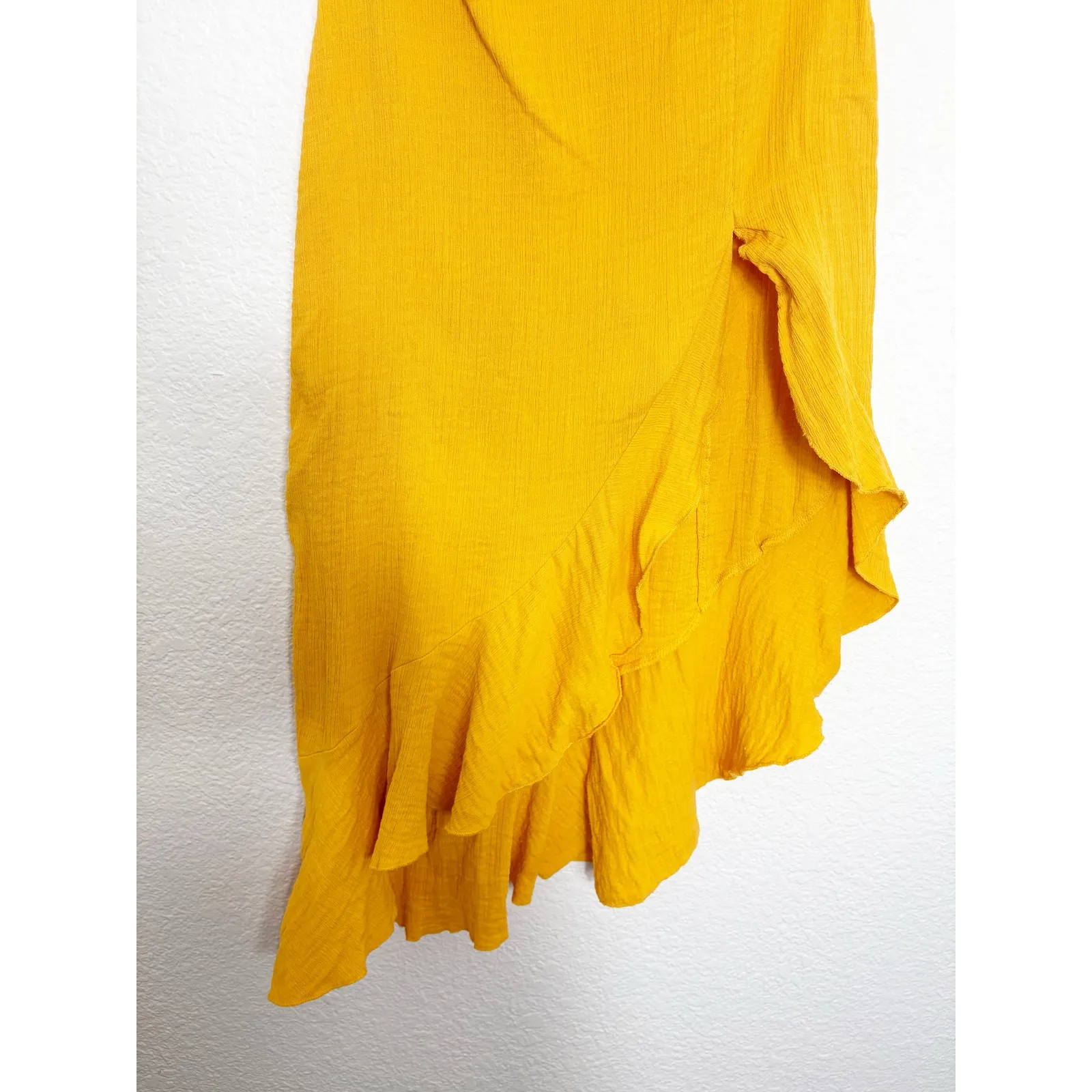 Free People Made Me Blush Midi Dress Size Small Yellow Asymmetrical Ruffle Hem - Image 12