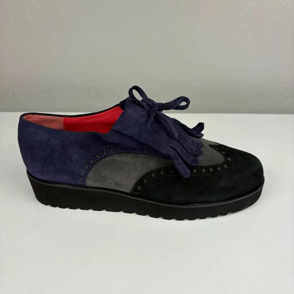 Pas De Rouge gray blue and black oxford shoes with fringe details size 39 - Image 3
