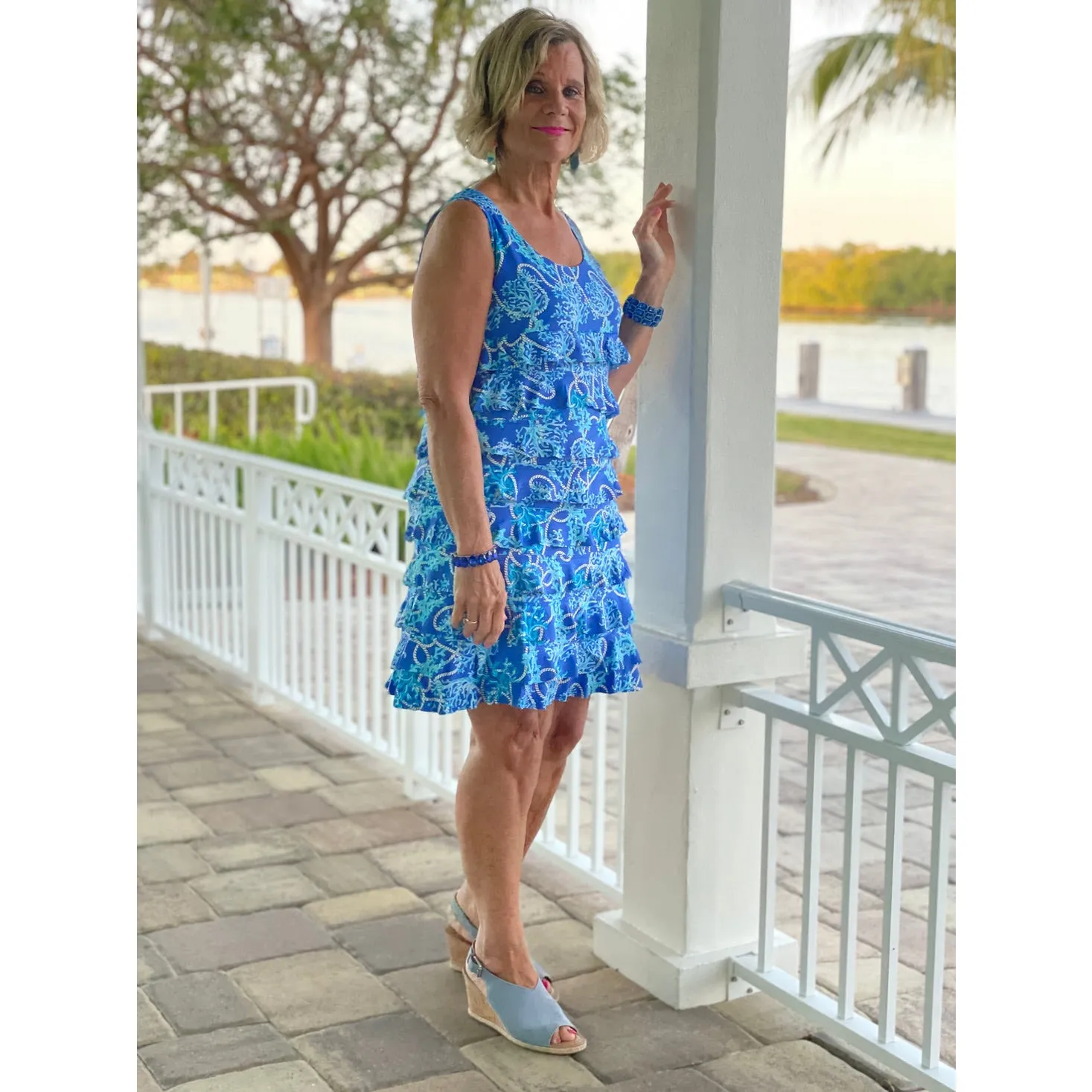 Lulu B Blue Coral Cha Cha Ruffle Sleeveless Dress Tropical UPF womens 2X New NWT - Image 6