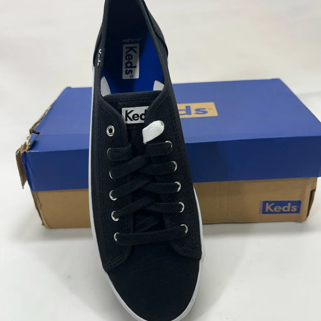 KEDS KICKSTART CANVAS SNEAKERS W/BLACK/WHITE LACES WOMENS 9M BLACK NEW IN BOX - Image 2