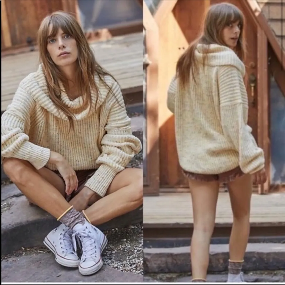 Free People Leo Tunic Oversized Sweater In Sassy Peach Combo XS - Image 2