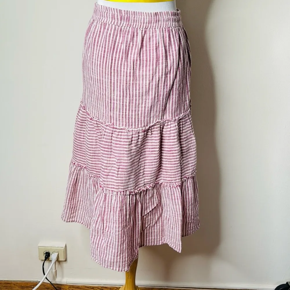 Sundry Red and White Striped Tiered Midi Skirt - Image 7