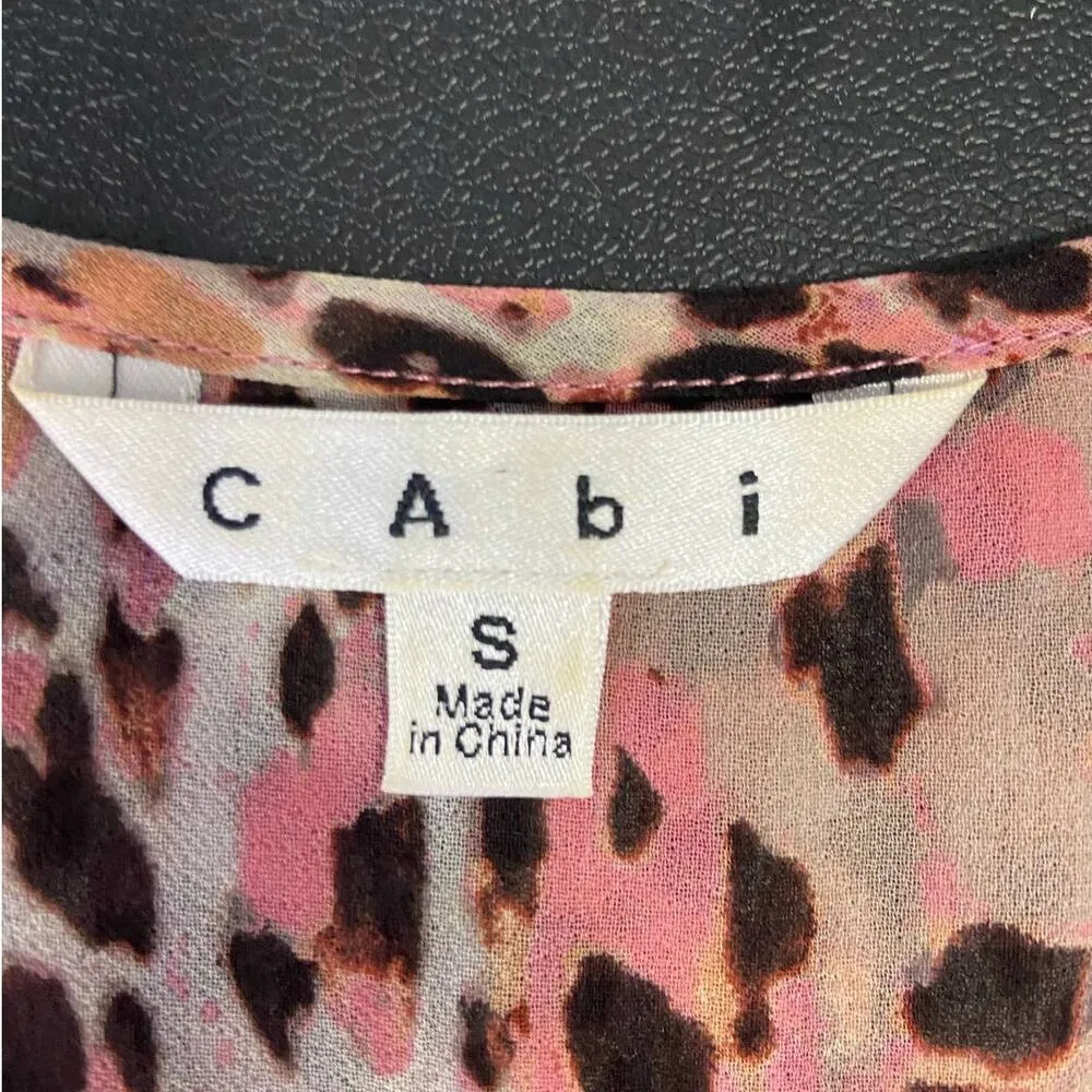 CAbi Sleeveless Button Front Blouse Top Womens S V Neck Animal Print Yoke Back - Image 6