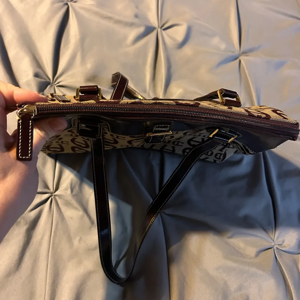 Vtg Etienne Aigner Tan Brown Logo Fabric Leather Bag Purse Shoulder Bag 12x10 - Image 9