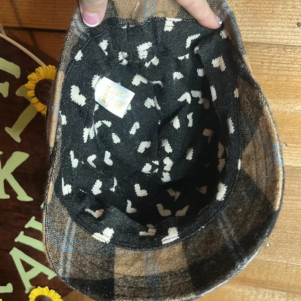 Plaid Wool Peaky Blinder Cap Hat Bill Heart Brown Blue Beige - Image 4