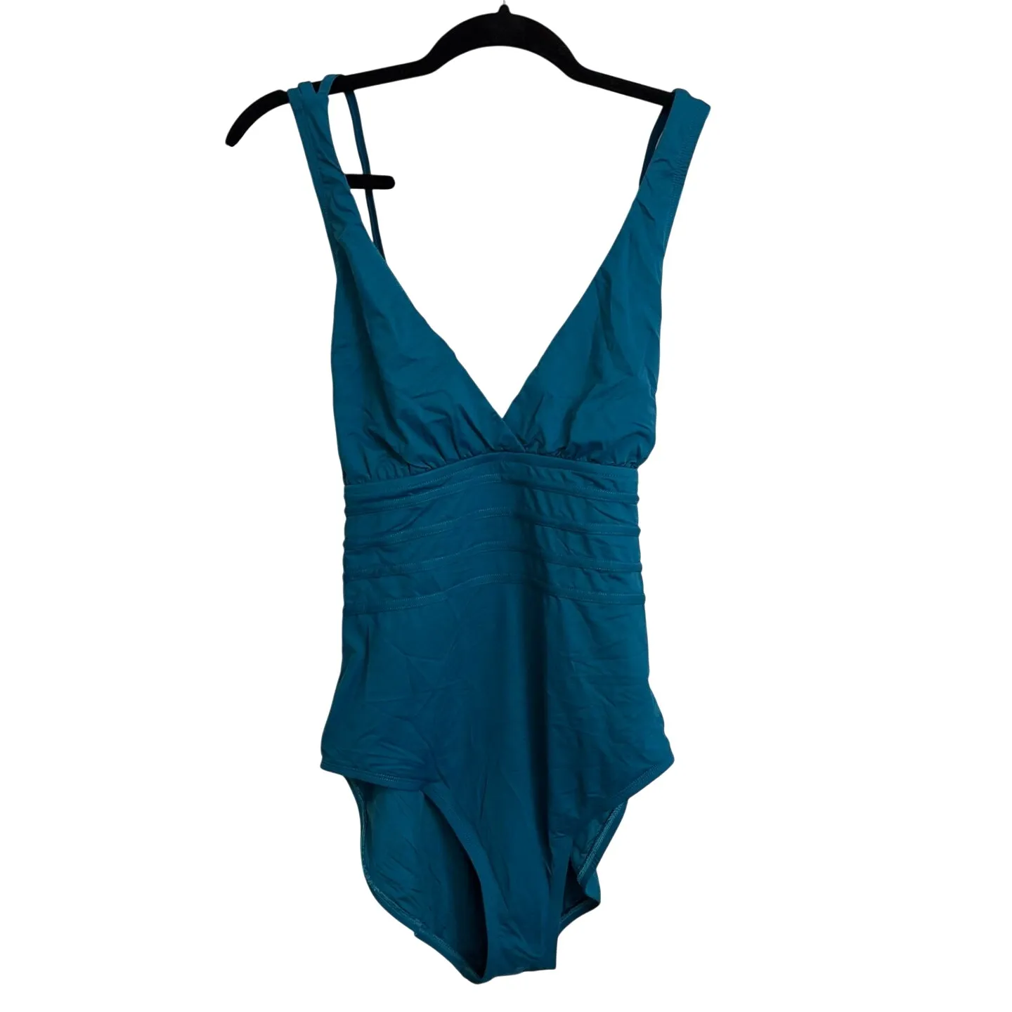 LA BLANCA One Piece Swimsuit Women 14 Teal Blue Island Goddess V-Neck Cross Back - Image 2