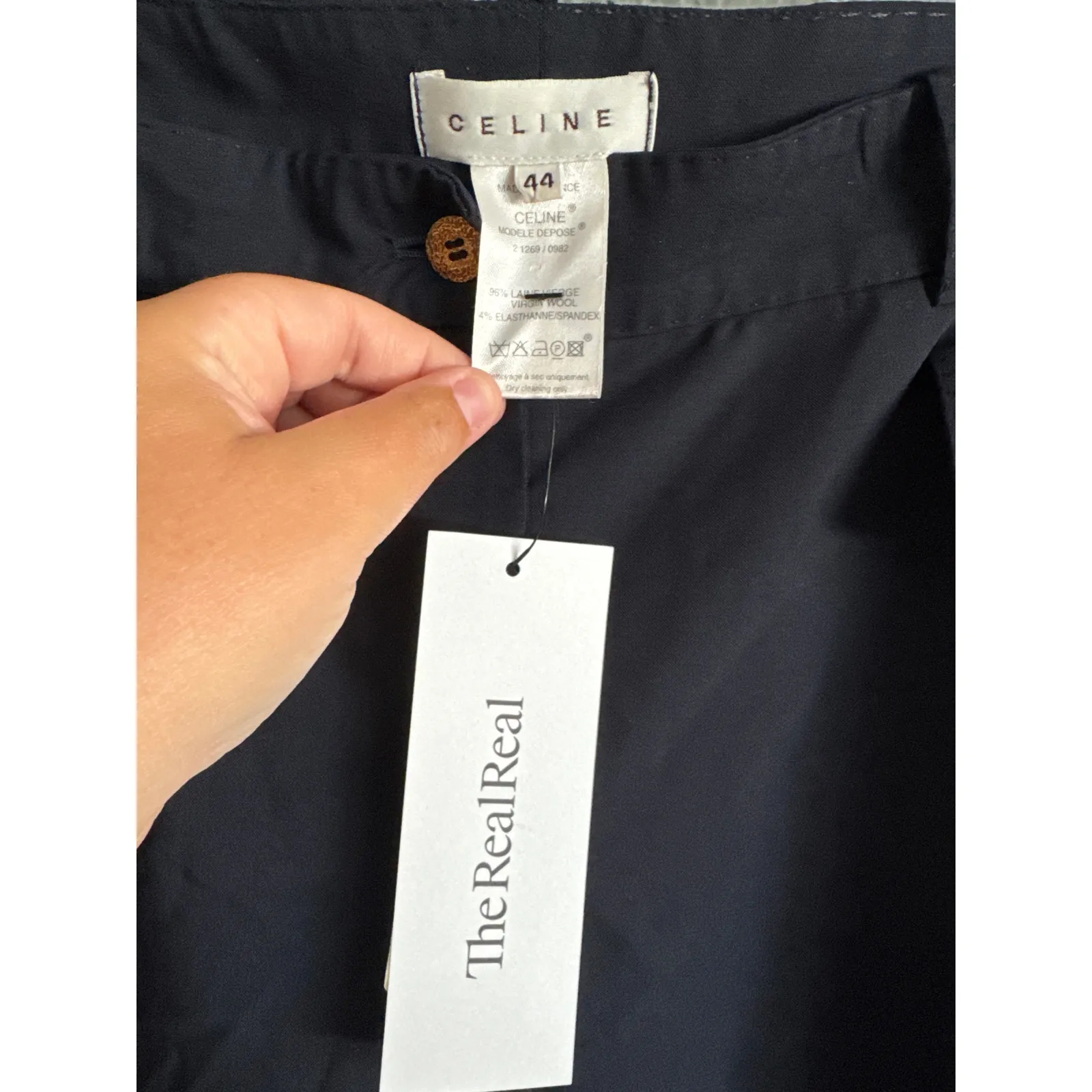 Women's Vintage Celine Virgin Wool Navy Blue High Rise Pocket Trousers size 44 - Image 3