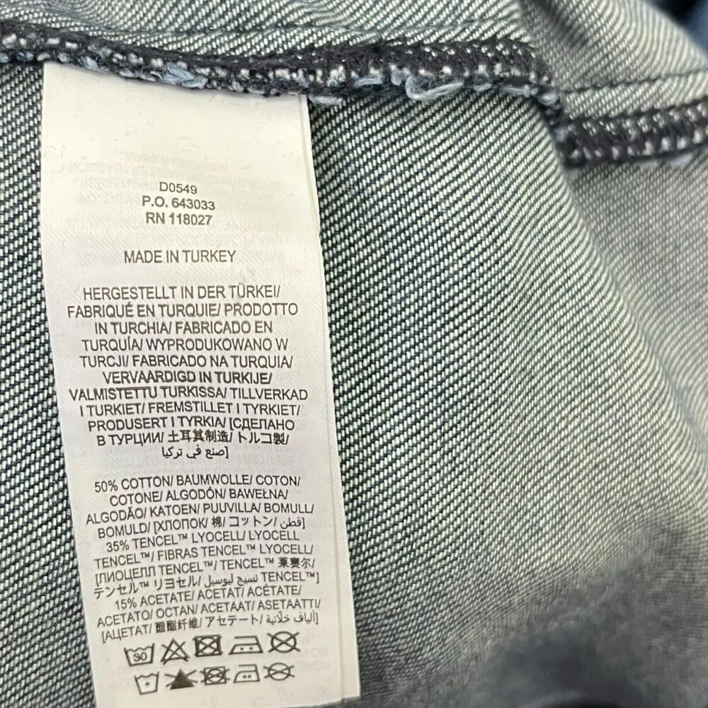 Boden Denim Shift Dress Size 14L Blue Long Sleeve Cotton Mini Blouson Casual - Image 12