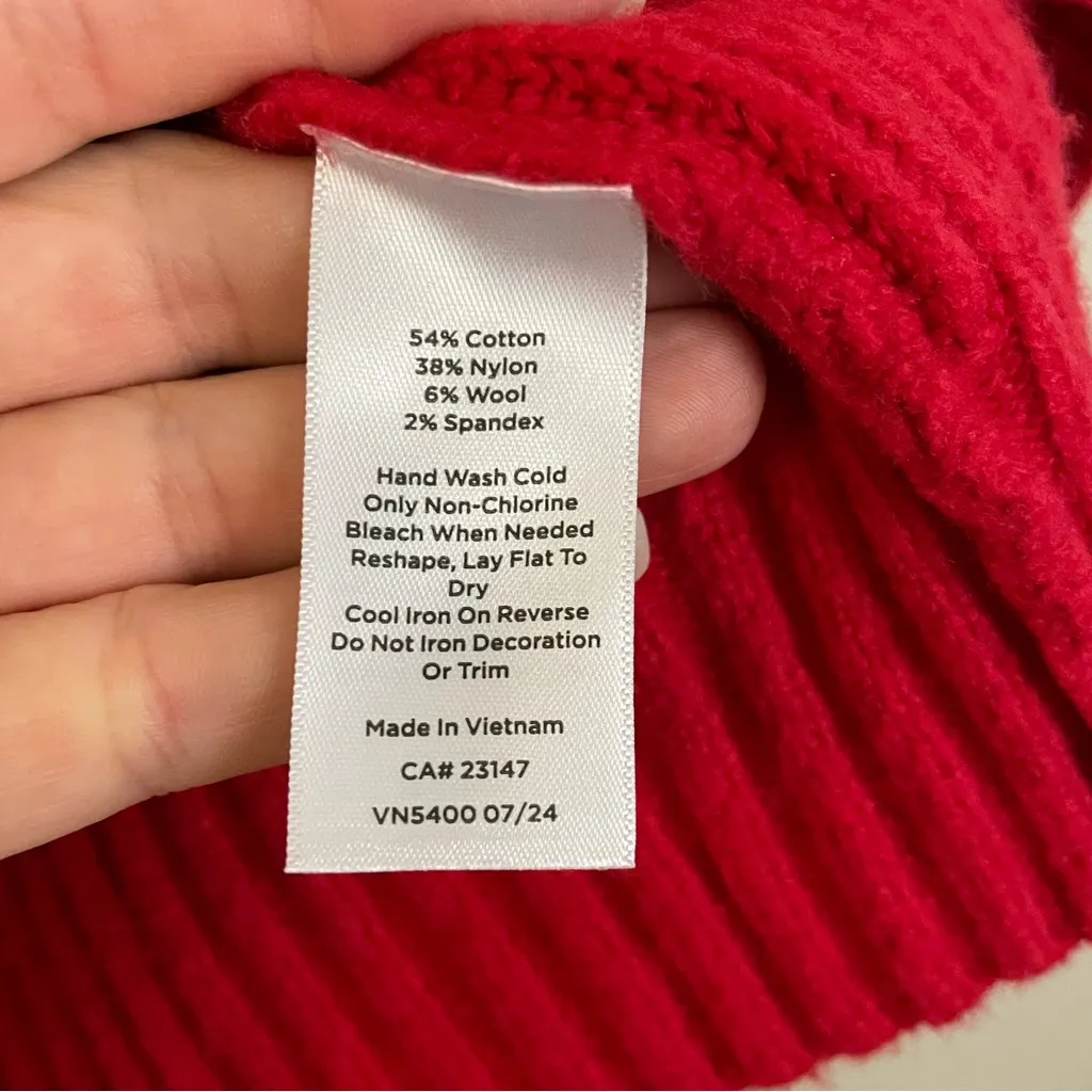 Talbots Red Jewel Button Henley Chunky Ribbed Pullover Wool‎ Blend Sweater XS - Image 8