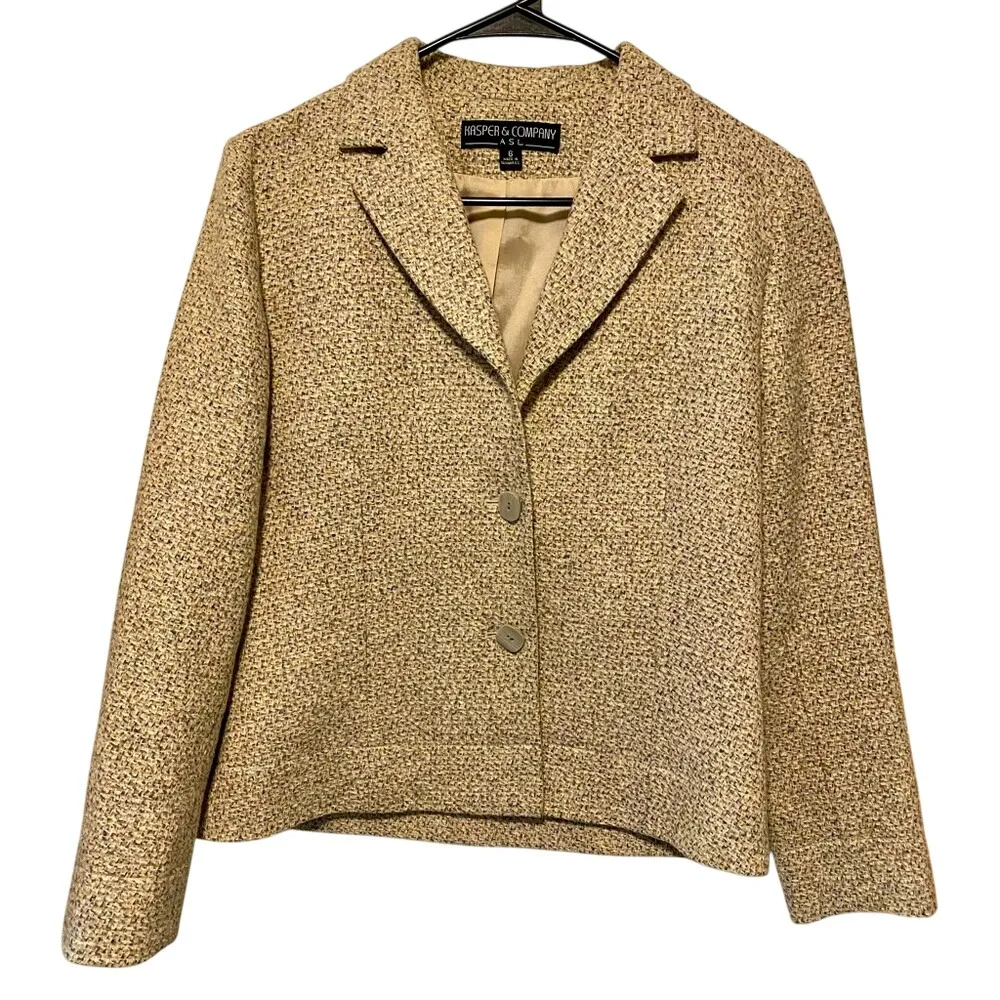 Kasper & Company ASL Tan Lined Wool Blazer Jacket - Image 2