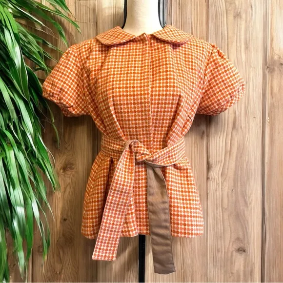 HARVEYS BOUTIQUE Orange Houndstooth Short Sleeve Belted Jacket - Image 2