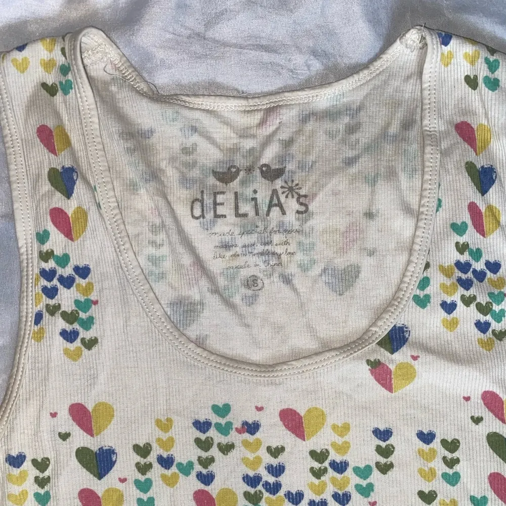 y2k delia’s graphic white tank with multicolor hearts - Image 3