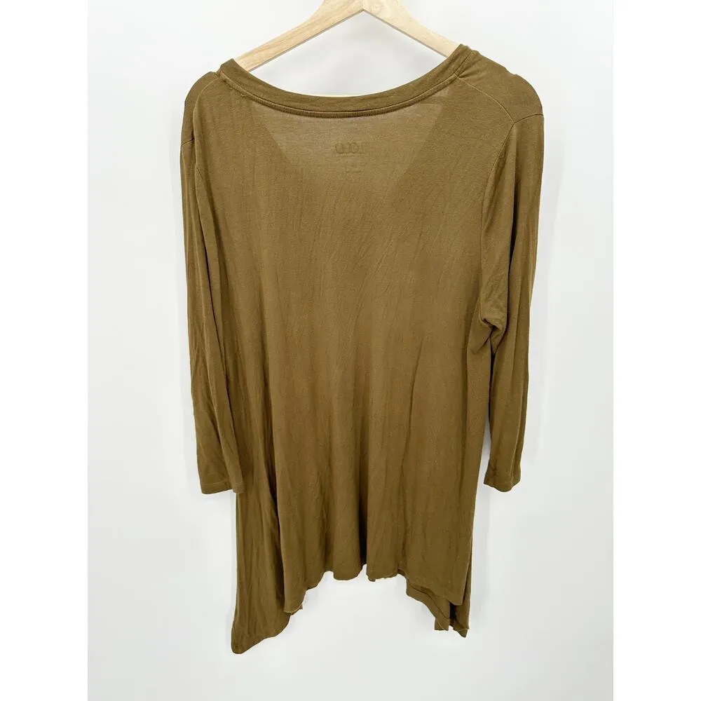 LOGO Lori Goldstein Top Women LARGE Olive Green V-Neck Long Sleeve Tunic - Image 2
