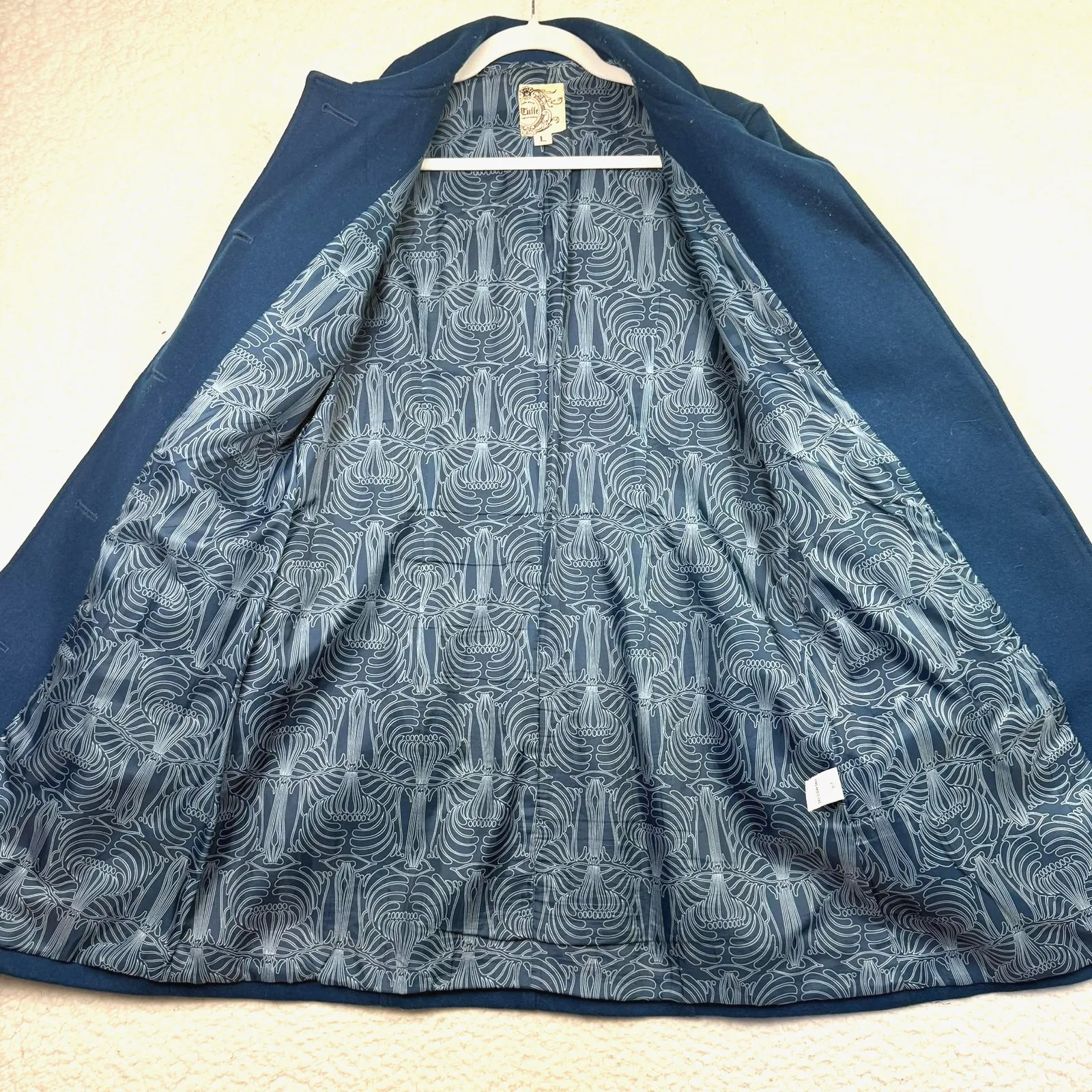 Tulle Coat Womens Large Teal Blue Wool Blend Single Breasted Lined Pockets - Image 3