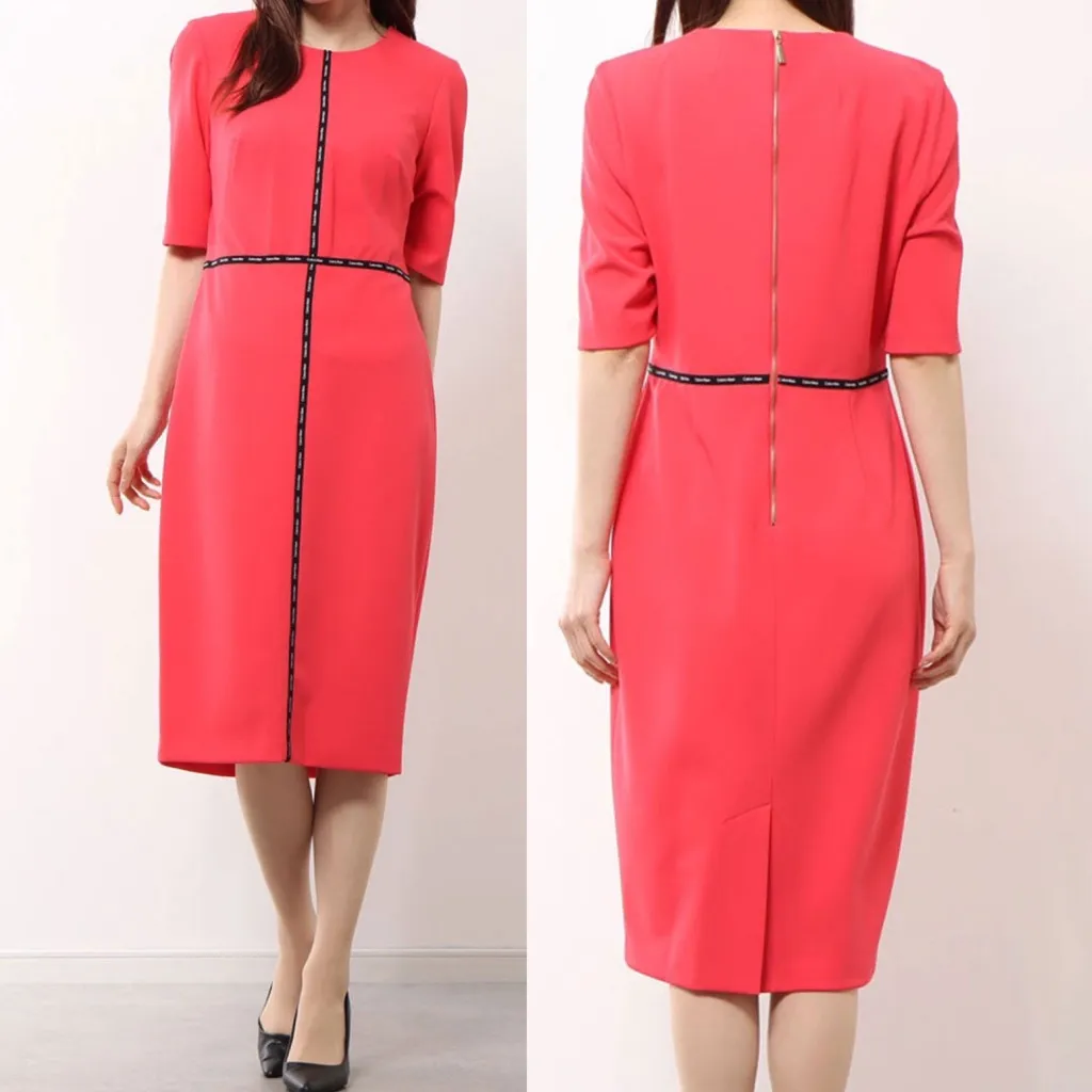 NWT Calvin Klein  logo tape Sheath Dress In watermelon pink SZ-14 - Image 3